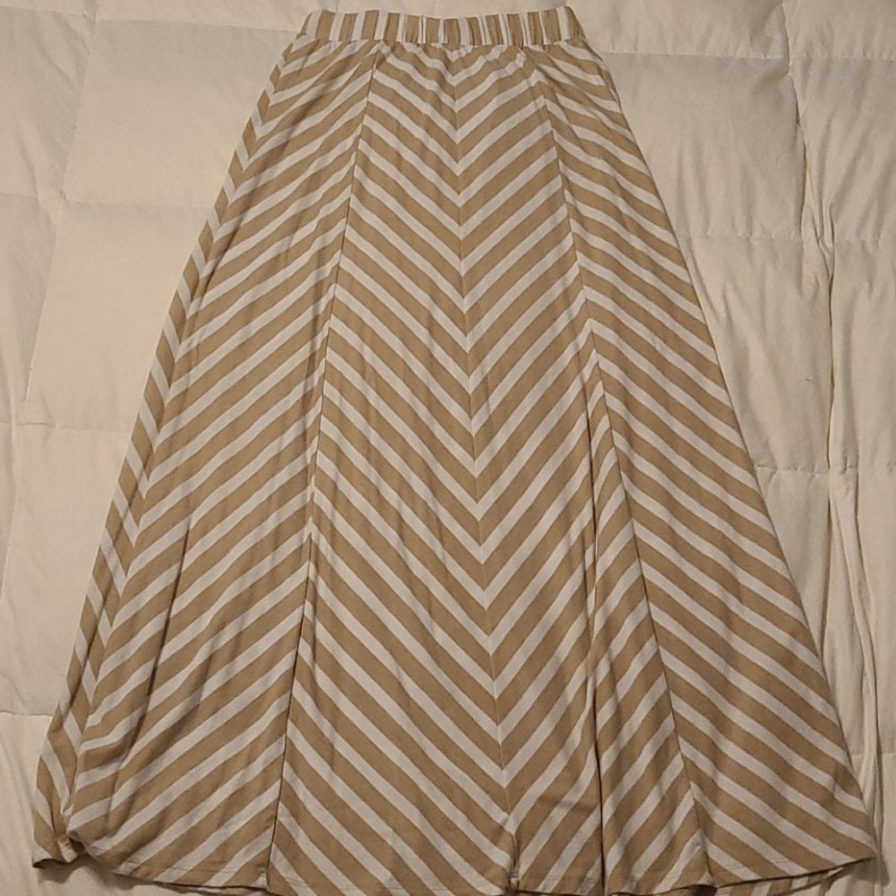 Cream and white striped maxi skirt